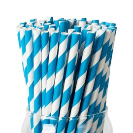 PakTalk [100 Pack]Party Straws Disposable 7.75'' x0.24'' Biodegradable Sky Blue Paper Drinking Straw for Cocktail, Milkshake, Coffee, Lemonade (Sky Blue, 0.24'' x 7.75'')
