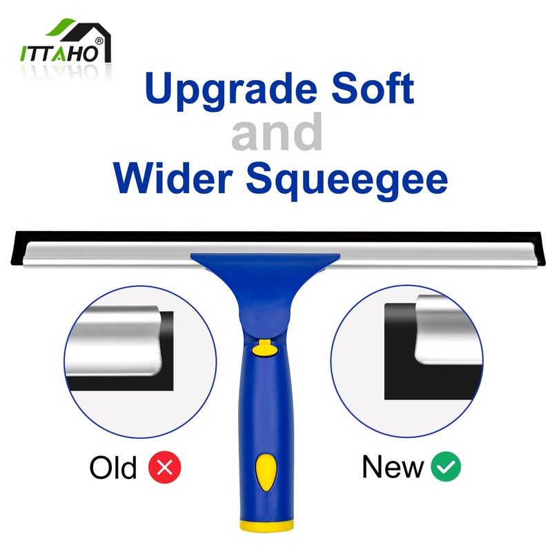 ITTAHO Squeegee for Window Cleaning,12" Squeegee and 11" Microfiber Scrubber