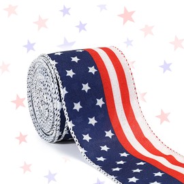 Red White and Blue Ribbon for Gift Wrapping, American Flag Wired Ribbons Patriotic Ribbon for Holiday Decorations, DIY Bows, Crafts, Birthday Party, 2.5inch