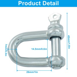 Cjueiom 4Pcs M8 D Ring Shackles, Heavy-Duty D Shackle Hitch Steel Shackle Use for Towing and Outdoor Activities