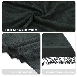 Black Pashmina Shawls-Ladies Paisley Jacquard Scarves Pashminas Wrap for Evening formal Dresses with Tassels(CA-Style 1-Charcoal Gray)