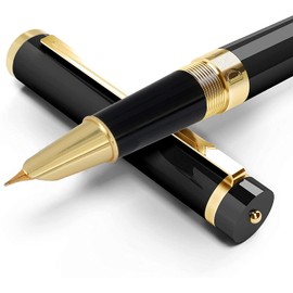 Dryden Designs Fountain Pen - Medium and Fine Nibs | Includes 24 Ink Cartridges and Ink Refill Converter | Calligraphy Pen, Consistent Writing, Smooth Look - Intense Black.