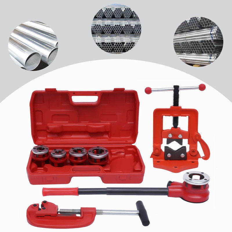 Handheld Pipe Threader Ratchet Type Kit with 5 Dies Set