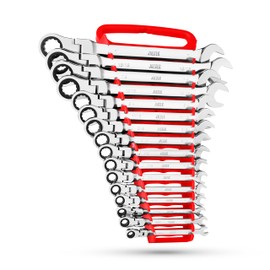 Jaeger 16pc IN/SAE Flex Head TIGHTSPOT Ratcheting Combination Wrench Set With Lock-In Rack - Inch Flexhead MASTER SET With Flexible Ratchet Speed Wrenches And A Lock-In Rack Case