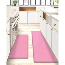 AUTODECO Set of 2 Kitchen Mat and Rugs Washable Cushioned Anti-fatigue Kitchen Rug for Floor 17"x59" +17"x95", WatermelonRed