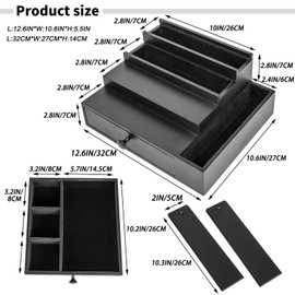 Cokritsm 4-Tier Wooden Cologne Organizer with Drawer & Side Storage - Cologne Display Stand with Velvet Lining for Men & Women, Bedroom and Bathroom Vanity Storage Black