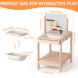 Sensory Table for Toddlers,4 in 1 Wooden Toddler Sensory Table with 2 Storage Bins, Sand and Water Desk for Toddlers, Wooden Kids Activity Play Sand Desk for Drawing,Studying,Dining