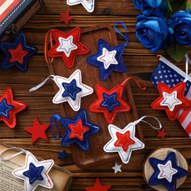 Geelin 18 Pcs Memorial Day Star Felt Ornaments Patriotic 4th of July Hanging Stars 3.14 Inch White Red Blue Independence Day Tree Decorations for Memorial Veteran Day Party Decor(Classic Style)