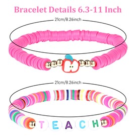 Ouligay 2 PCS Teacher Bracelets Gifts for Women, Teacher Bracelet Appreciation Thank You Gift End of the Year Graduation Gifts for Christmas, Colourful Polymer Clay Bead Bracelets, Back to School