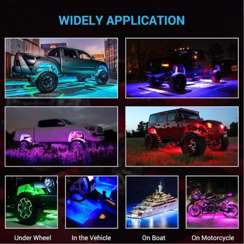 usparts888 8Pods RGB LED Rock Light Kit Underglow Wheel Light