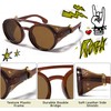 MUDIWRLO Polarized Round Steampunk Sunglasses with Leather Side Double Bridge