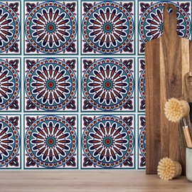 DICOFUN 32 Colorful Talavera Mexican Tile Peel and Stick Backsplash, 6" x 6" Waterproof Stick on Wall Tiles (Style 8)