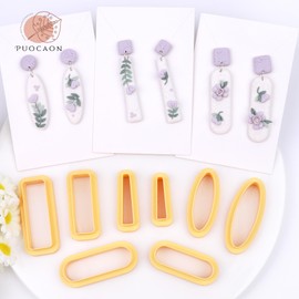 Puocaon Basic Polymer Clay Cutters - 16 Pcs Clay Cutters for Polymer Clay Jewelry, Rectangle Polymer Clay Cutters for Earrings Making, 3D Print Dangle Clay Cutters for Floral Clay Earrings Design