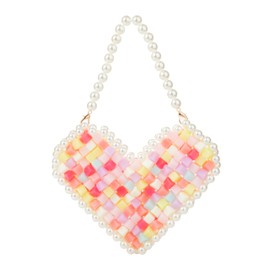 Abvokury White Heart-Shaped Beaded Wristlet and Coin Purse for Evening Event and Wedding Party, Multicolor, Heart Bag