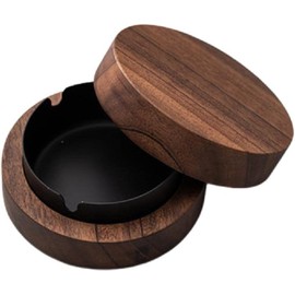 Wooden Wind Ashtray, Ashtray with Lid, Windproof, Odourproof, Suitable for Bar, Living Room, Office, Party, Black