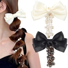 Pearl Hair Tie Telephone Code Hair Bands (Lace Bow)