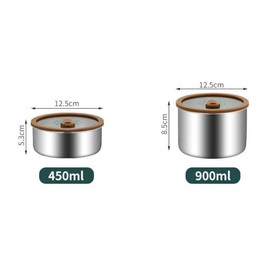 GRFELI Lagerbehälter aus Edelstahl,Bento Lunchbox Lecksof mit Silikonglasabdeckung, Küchenbehälter - 2 Stück, Geschirrspüler sicher - Plastikfrei (450ml+900ml)