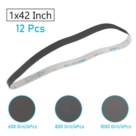 1x42 Sanding Belts for Knife Sharpening,Silicon Carbide Belt Sander Belts 600 800 and 1000 Assorted Fine Grits,12-Pack