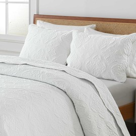 Boryard White California King Quilt Set - 100% Cotton Embossed Soft Warm Cal King Bedspread Coverlet Bedding Set with 2 Pillow Shams, 111x106 inch