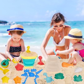 Jeackcelle Sand Toys for Kids - Beach Toys Set, 25PCS Dinosaur Beach Toys Set with Collapsible Beach Bucket, Travel Beach Toys Sand Molds, Rake, Sandbox Toys, Sand Castle Building Kit for Toddlers