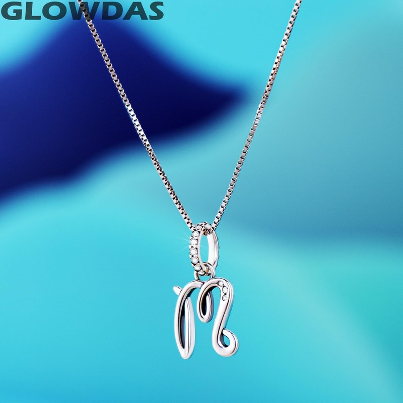GLOWDAS Letter Charms Initials A to Z Necklace Pendant, 925