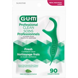 GUM Professional Clean Flossers Picks, Extra Strong Floss Proven to Remove More Plaque, Fresh Mint Flavour, 6 Bags X 90ct (540 flossers), Green