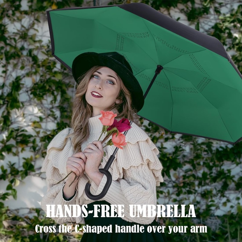 Wxjiahetai Inverted Reverse Umbrella with C-shaped Handle Windproof Upside Down