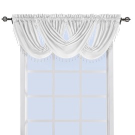 sheetsnthings 100% Polyester White Soho Waterfall Decorative Trim Window Valance 57"x37" (Single)