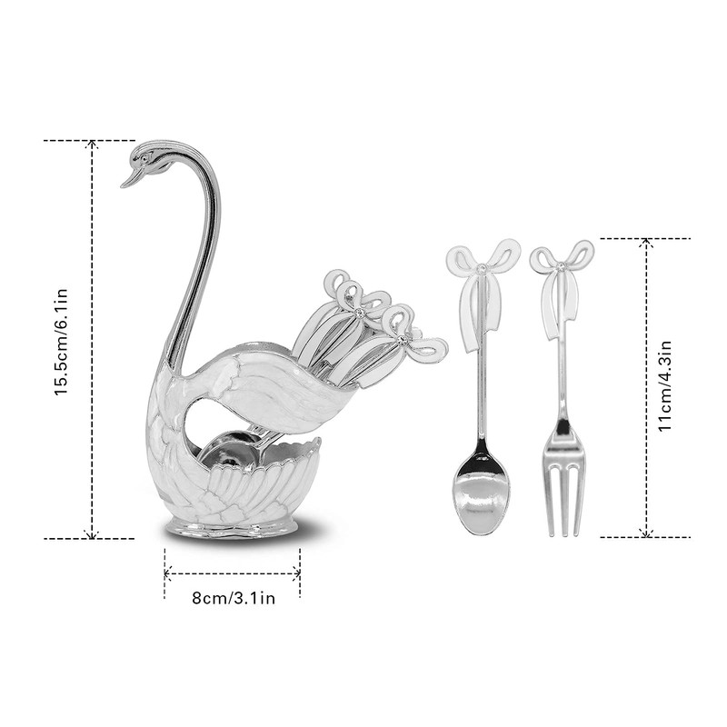 Decorative Swan Base Holder with 3 Spoons and 3 Forks,