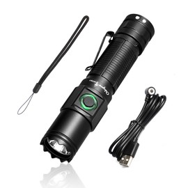 Odepro NT21 1200 Lumens Small Bright Rechargeable Flashlight with Power Display, IP67 Waterproof, 5 Light Modes, 984ft Long Throw EDC Pocket-Size Torch for Camping Searching Emergency