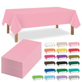 Kongdaoth Pink 16 Pack 54 x 108 Inch Plastic Tablecloths, Disposable Rectangle Tablecloth, Party Table Cover Plastic Table Cloth