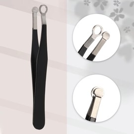 VOCOSTE 1 Set Round Head Nose Hair Tweezers Stainless Steel Nose Hair Trimming Tweezers Eyebrow Clippers Trimmer Black 3.31"x0.35"