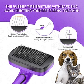 WOPQAEM Dogs Cats Self Cleaning Slicker Brush for Shedding & Grooming Any Breed of Pets, Removes Loose, Undercoat, Mats, Tangled Hair for Small Medium Large Animal With Long Short Fur Length, Purple