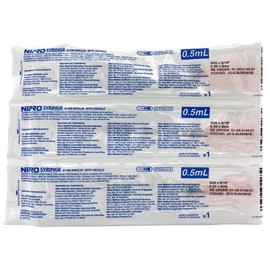 100 Jeringas Para Insulina de 0.5 ml con Aguja 30 G x 8 mm para aplicar 50 Unidades o menos marca NIPRO