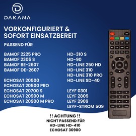 Dakana Fernbedienung für Echosat HD-Line Leyf Sagaf Nokta Receiver - Vorkonfiguriert und sofort einsatzbereit
