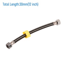 Skweawert 12 In Faucet Supply Lines, 1/2 x 1/2 Female Faucet Connector, Black Braided Stainless Steel Faucet Hose for Kitchen Sink Toilet（2Pack)