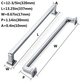 khtumeware 2 Pack Polished Chrome Cabinet Pulls, 12-3/5 Inch(320mm) Hole Centers Cabinet Handles Kitchen Hardware Straight Bar for Cabinets and Drawer Pulls