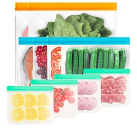 Bolsas de Almacenamiento Reutilizables，Paquete de 10 Bolsa Hermética para Alimentos，Ecológicas Sin BPA Con 3 Tamaños para Sándwiches, Frutas, Aperitivos, Verduras y Carne ，etc (Multicolor 10)