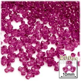 200pc Plastic Transparent Tribeads 10mm Fuchsia Beads