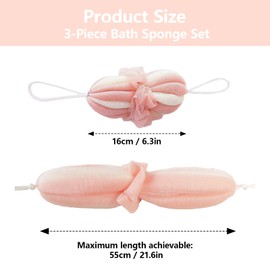 LUFFLOK 3 Pack Mesh Bath Sponges, Stretchable Body Back Scrubber Shower Accessories, Exfoliating Bath And Shower Body Puff Sponges, Bath & Shower Net Sponges Care Daily Use Bathing Accessories (3 Pcs)