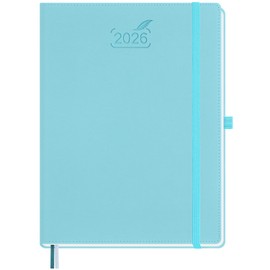 BEZEND Calendar 2026 Book Calendar Approx. A4 28.5 x 21.5 cm Diary 2026 Weekly Calendar 1 Week 2 Pages with Monthly Register Planner & Appointment Calendar A4 with PU Leather Hardcover - Sky Blue