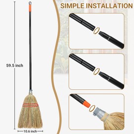 Outdoor Corn Broom, Household Indoor and Outdoor Broom Suitable for Sweeping Gravel, Fallen Leaves and Sand on Yard, Garage, Lawn, Stone Path and Concrete Floor (Total Length 59")