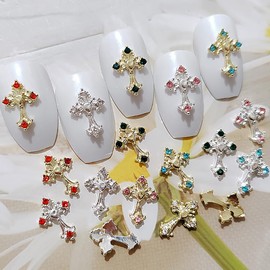 Gems Cross Nail Charms - Crystal Cross Nail Charms - 20Pcs, y2k Cross Nail Art Rhinestones, 3D Punk Nail Cross Charms for DIY Designs Supplies