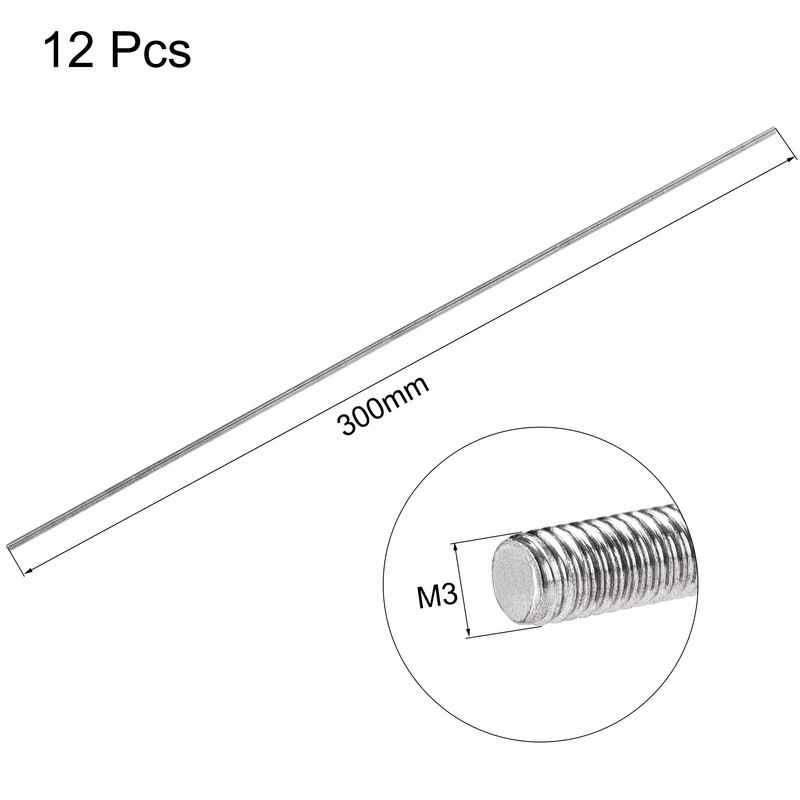 sourcing map Pack of 12 M3 x 300 mm Threaded