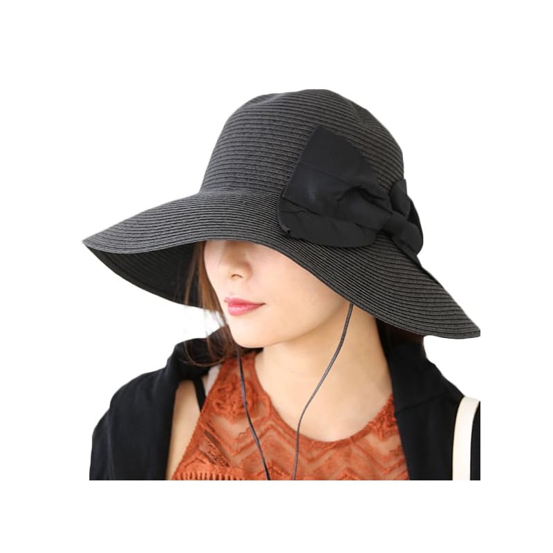 DreamHats Straw Hat with Large Bow (With Folding Button) UV