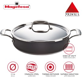 MAGEFESA Prisma 11-inch Braiser with Lid, made in 18/10 Stainless Steel, for All Types of Stovetops, including INDUCTION, Easy Cleaning, Dishwasher and Oven Safe up to 392ºC