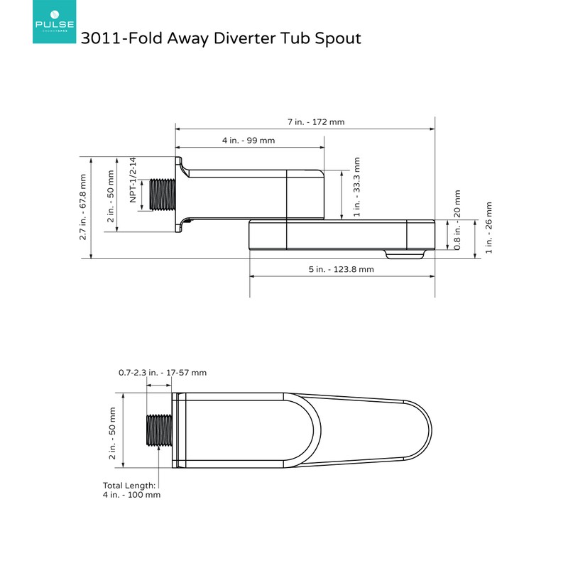 PULSE ShowerSpas 3011-TS-CH Fold Away Tub Spout and Diverter, 1/2"