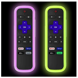2Pack Silicone Protective Remote Case for TCL Roku | Hisense Roku Controller Sleeve Universal for Roku Express 4K+ 2021 | Roku Streaming Stick+ Remote Cover with Lanyards Glow Green&Glow Purple