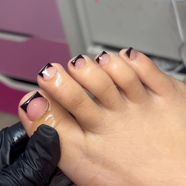 Yamobi 24 StüCk FussnäGel Zum Kleben,French FussnäGel Mit Square-Form, ZehennäGel Zum Kleben Mit VollstäNdiger Abdeckung, Ideal FüR Sommer Und Besondere AnläSse