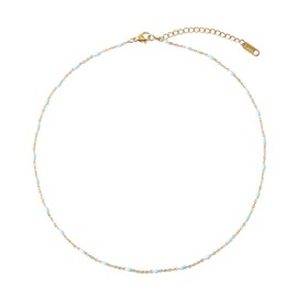 Mikovivi Beaded Necklace for Women, Gold Chain Necklace Dainty Azure Bead Necklace Bohemian Summer Choker Necklace Jewelry Gifts for Women Girls